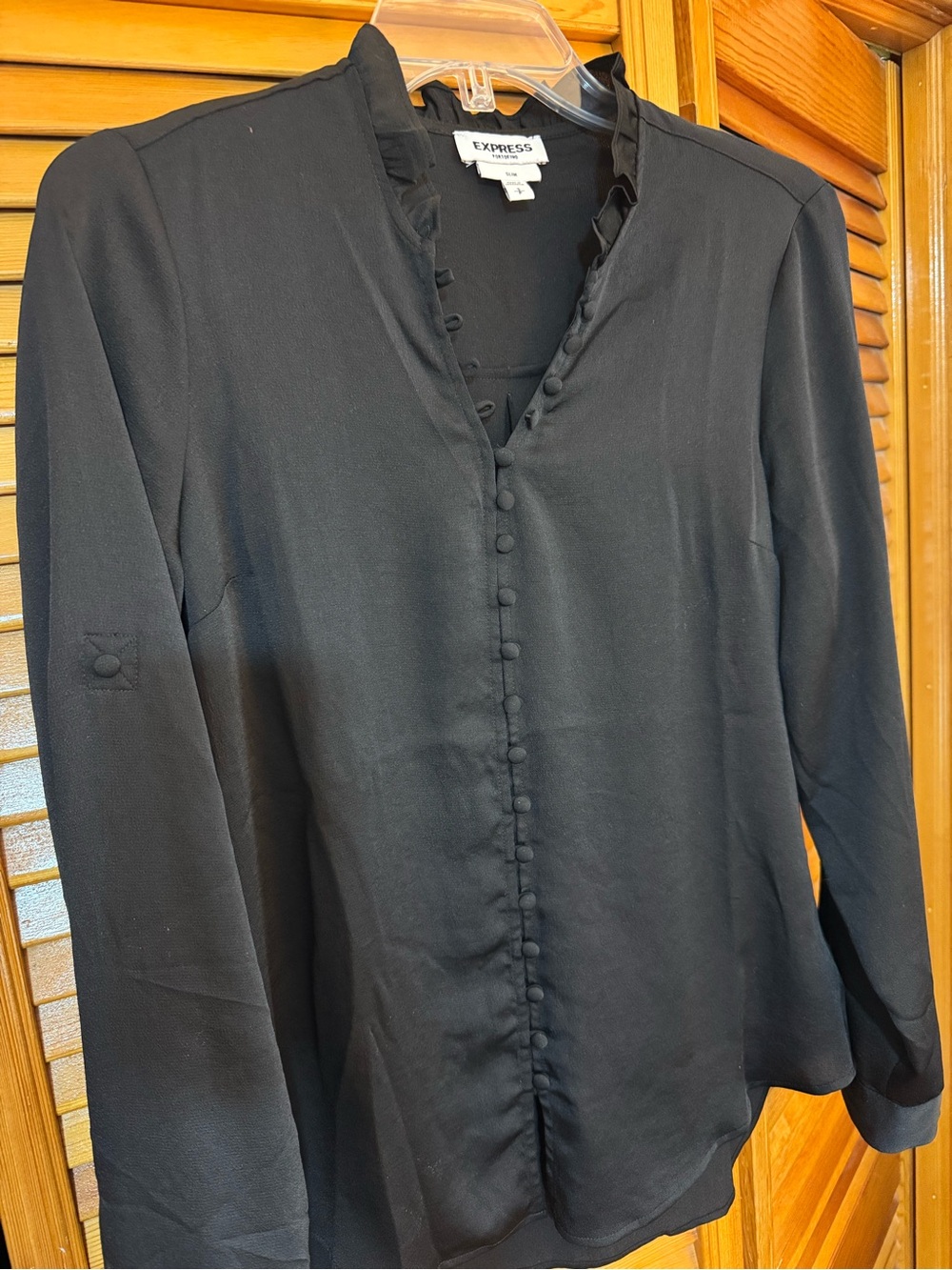 Express Black Ruffle-Edge Button Blouse
